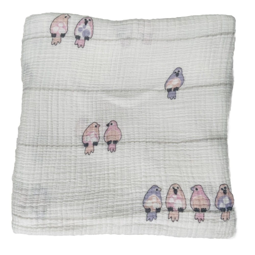 Aden + Anais Cotton Muslin Swaddle Blanket Lovey Baby Girl Pink Birds On a Wire